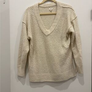Aerie Women's Oversized V-Neck Knit Sweater Size Small, Ivory